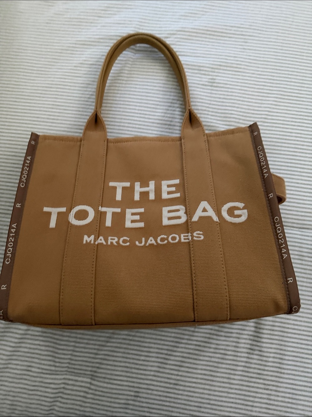 Marc Jacobs Tan Canvas The Tote Bag with White Logo